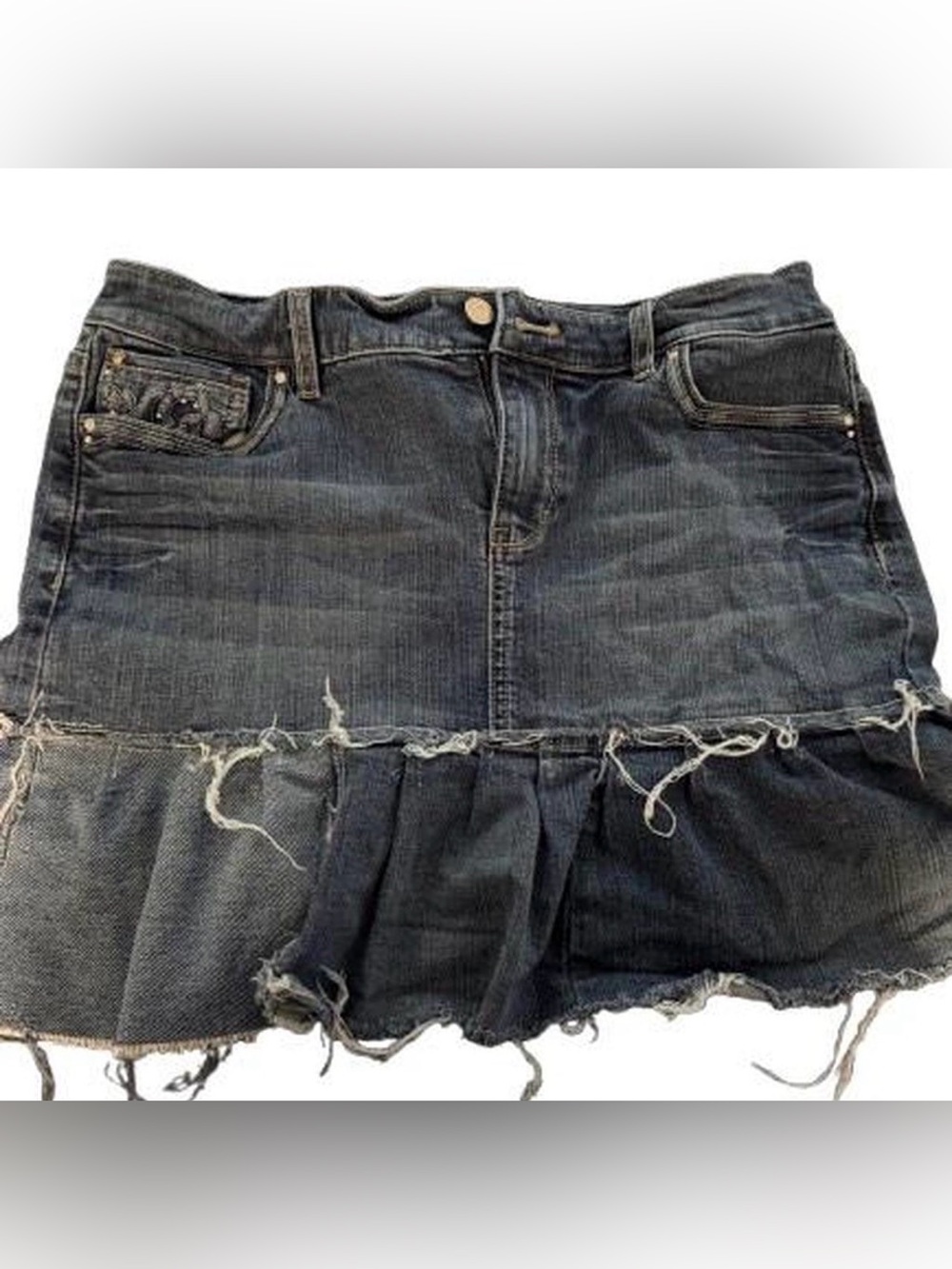 Frayed Dark Blue Denim Mini Skirt